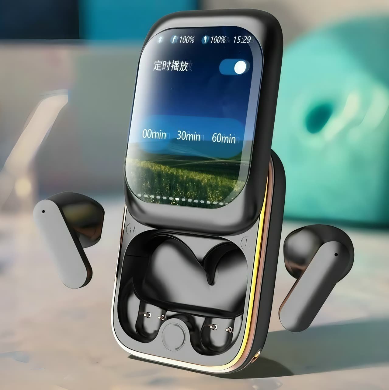 2026/03/IMG-20260317-WA0014.jpg APP Control Build In Watch TWS Large Screen Headphone Sliding Cover Earbuds LCD Smart Touch Wireless TWS With ANC Noise Cancellation Support - Image 1